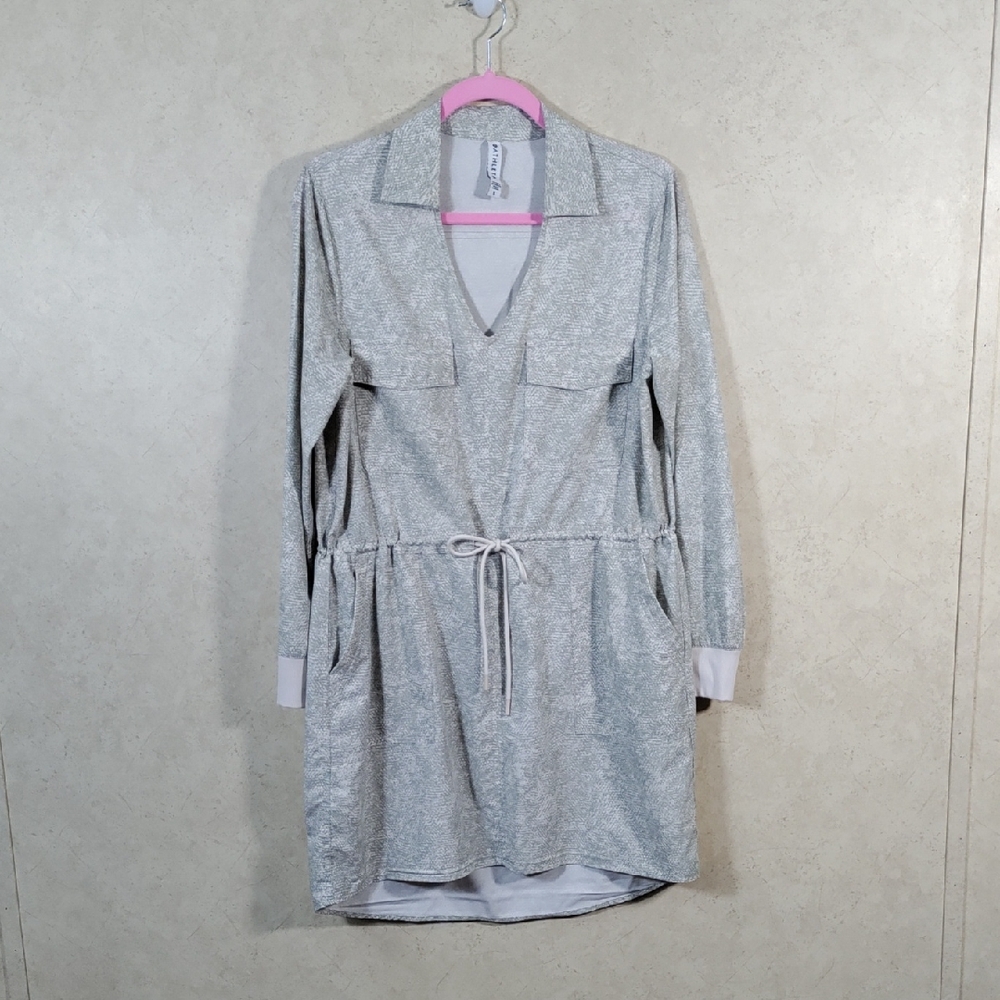 *H158 Athleta taupe & cream Zuma printed shirt dress S FINAL PRICE